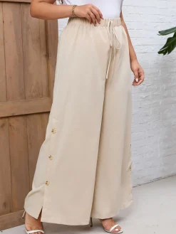 Clearance Retro Stage [Plus Size] 1950s Solid Wide-leg Pants Cream Color