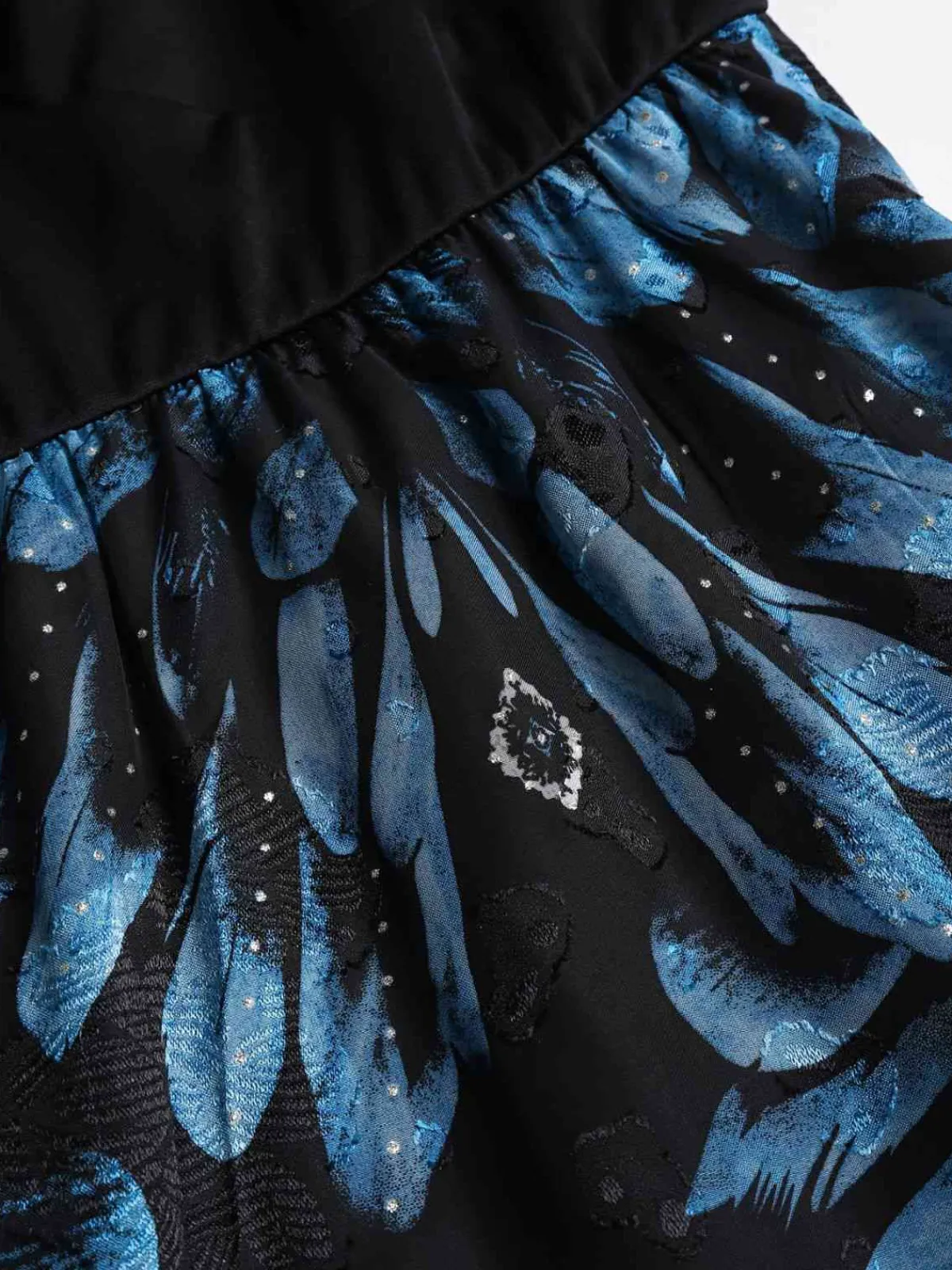 New Retro Stage [Plus Size] 1950s Feather Jacquard Asymmetric Dress Dark Blue