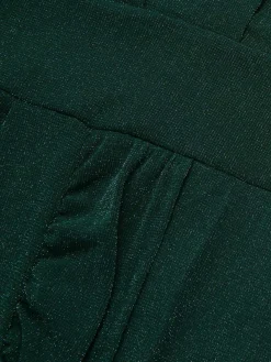 New Retro Stage [Plus Size] 1940s V-Neck Ruffles Solid Dress Dark Green