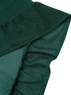 New Retro Stage [Plus Size] 1940s V-Neck Ruffles Solid Dress Dark Green