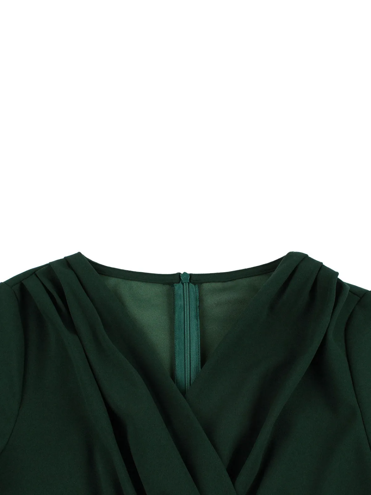 New Retro Stage [Plus Size] 1950s V-Neck Solid Swing Dress Dark Green