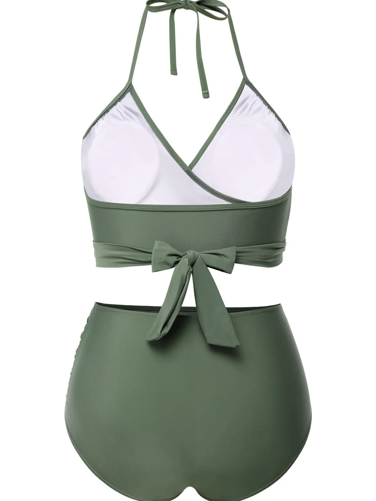 New Retro Stage [Plus Size] 1930s Halter Strappy Tankini Swimsuit Green Grey