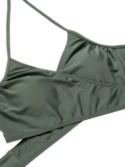 New Retro Stage [Plus Size] 1930s Halter Strappy Tankini Swimsuit Green Grey