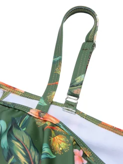 Sale Retro Stage [Plus Size] 1950s Floral Drawstring Swimsuit Set Green
