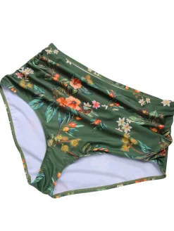 Sale Retro Stage [Plus Size] 1950s Floral Drawstring Swimsuit Set Green