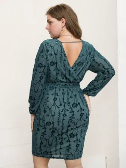 Clearance Retro Stage [Plus Size] Green 1960s Floral Jacquard Pencil Dress Blue Green