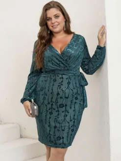 Clearance Retro Stage [Plus Size] Green 1960s Floral Jacquard Pencil Dress Blue Green