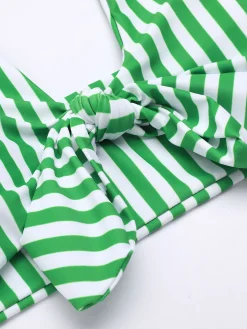 New Retro Stage [Plus Size] 1950s Retro Halter Stripes Bikini Set Green