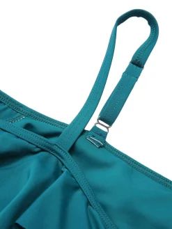 Fashion Retro Stage [Plus Size] Green 1950s Strap Floral Ruffles Swimsuit Ceramic Green