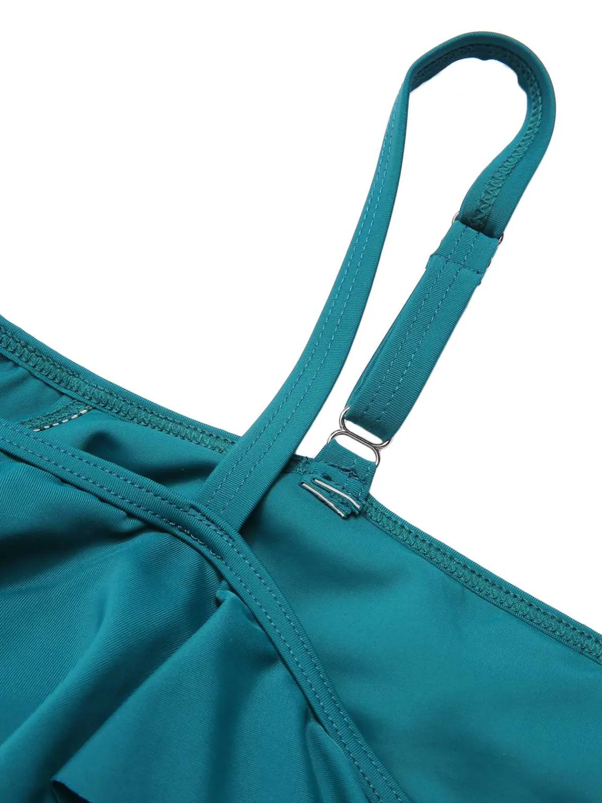 Fashion Retro Stage [Plus Size] Green 1950s Strap Floral Ruffles Swimsuit Ceramic Green