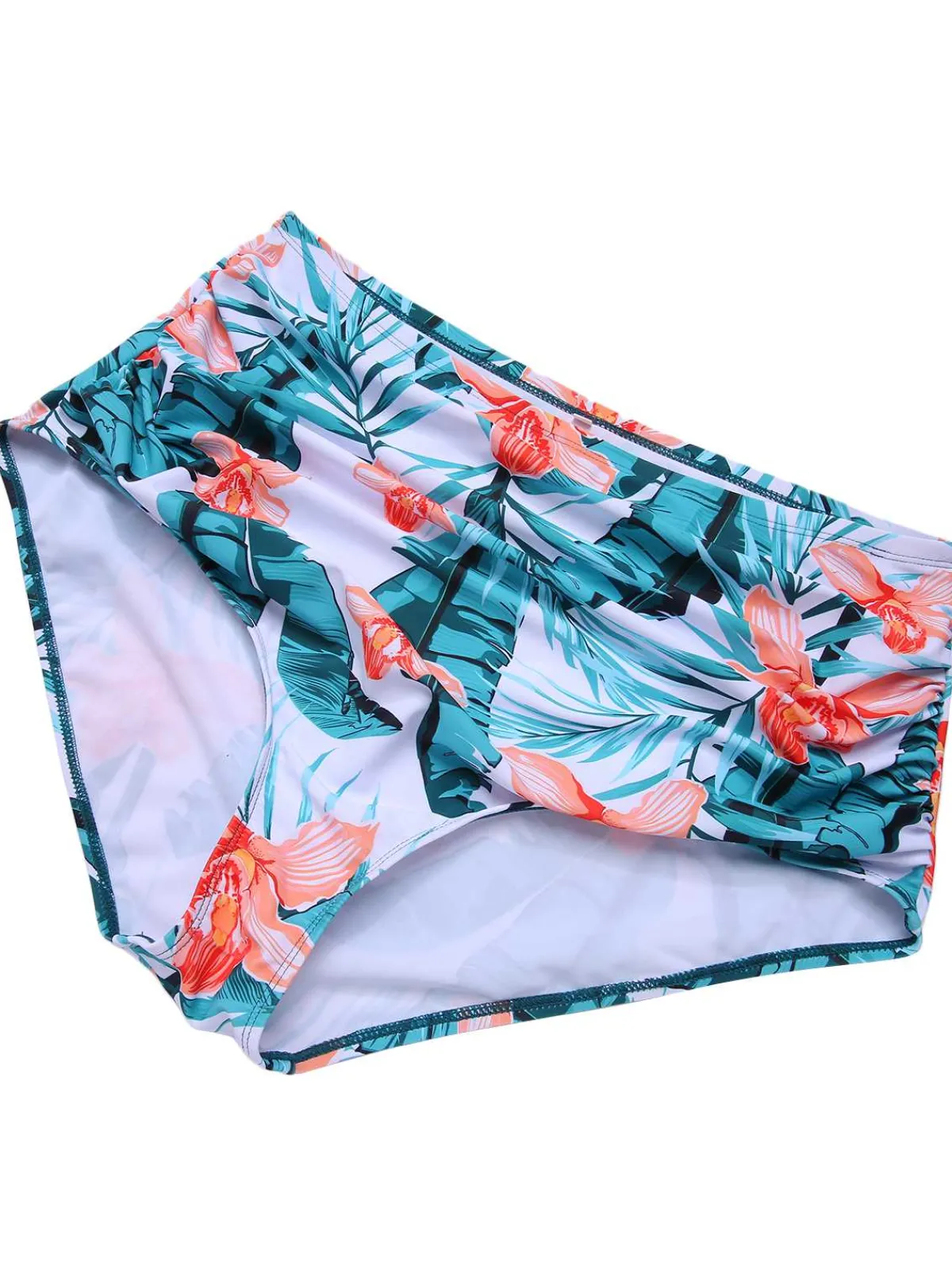 Fashion Retro Stage [Plus Size] Green 1950s Strap Floral Ruffles Swimsuit Ceramic Green