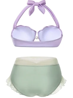 Sale Retro Stage [Plus Size] 1970s Mermaid Shell Halter Bikini Set Lavender