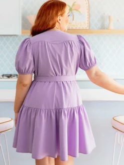 Hot Retro Stage [Plus Size] 1950s Puff Sleeve Shirt Dress Lavender
