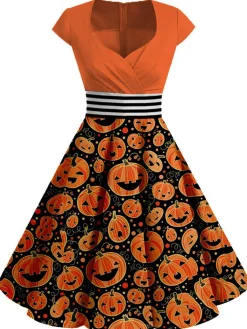 Clearance Retro Stage [Plus Size] 1950s Costume Dress Orange