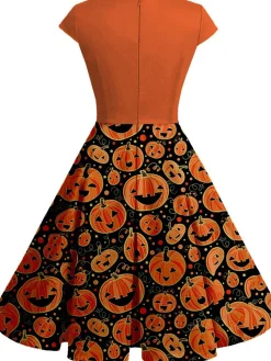 Clearance Retro Stage [Plus Size] 1950s Costume Dress Orange