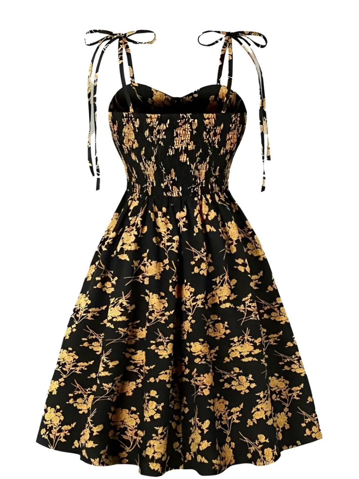 Online Retro Stage [Plus Size] 1940s Ditsy Floral Spaghetti Strap Lace-Up Dress Orange