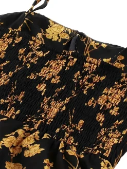 Online Retro Stage [Plus Size] 1940s Ditsy Floral Spaghetti Strap Lace-Up Dress Orange