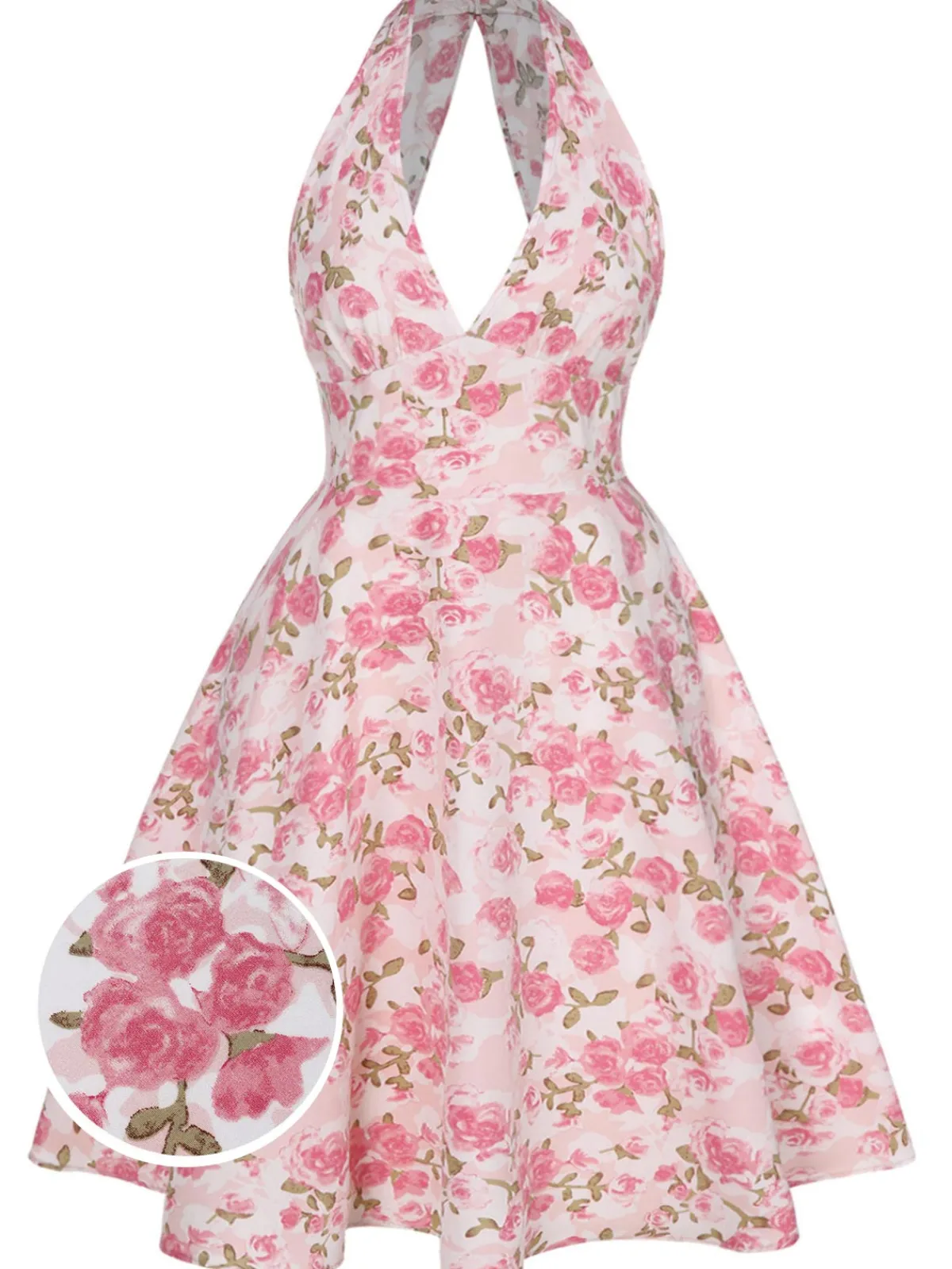 Online Retro Stage [Plus Size] 1950s Floral V-Neck Dress Pink