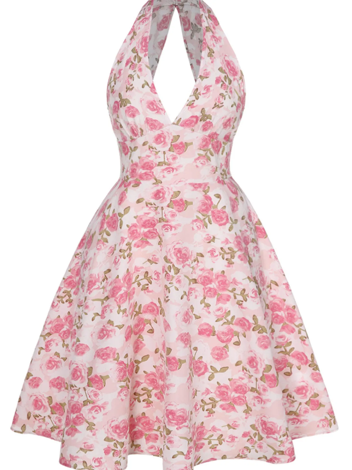 Online Retro Stage [Plus Size] 1950s Floral V-Neck Dress Pink