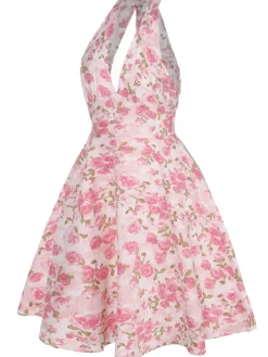 Online Retro Stage [Plus Size] 1950s Floral V-Neck Dress Pink