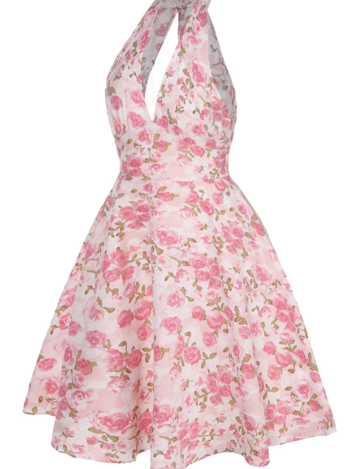 Online Retro Stage [Plus Size] 1950s Floral V-Neck Dress Pink