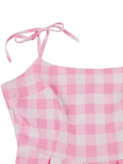 Best Retro Stage [Plus Size] 1950s Plaid Strap Dress Pink