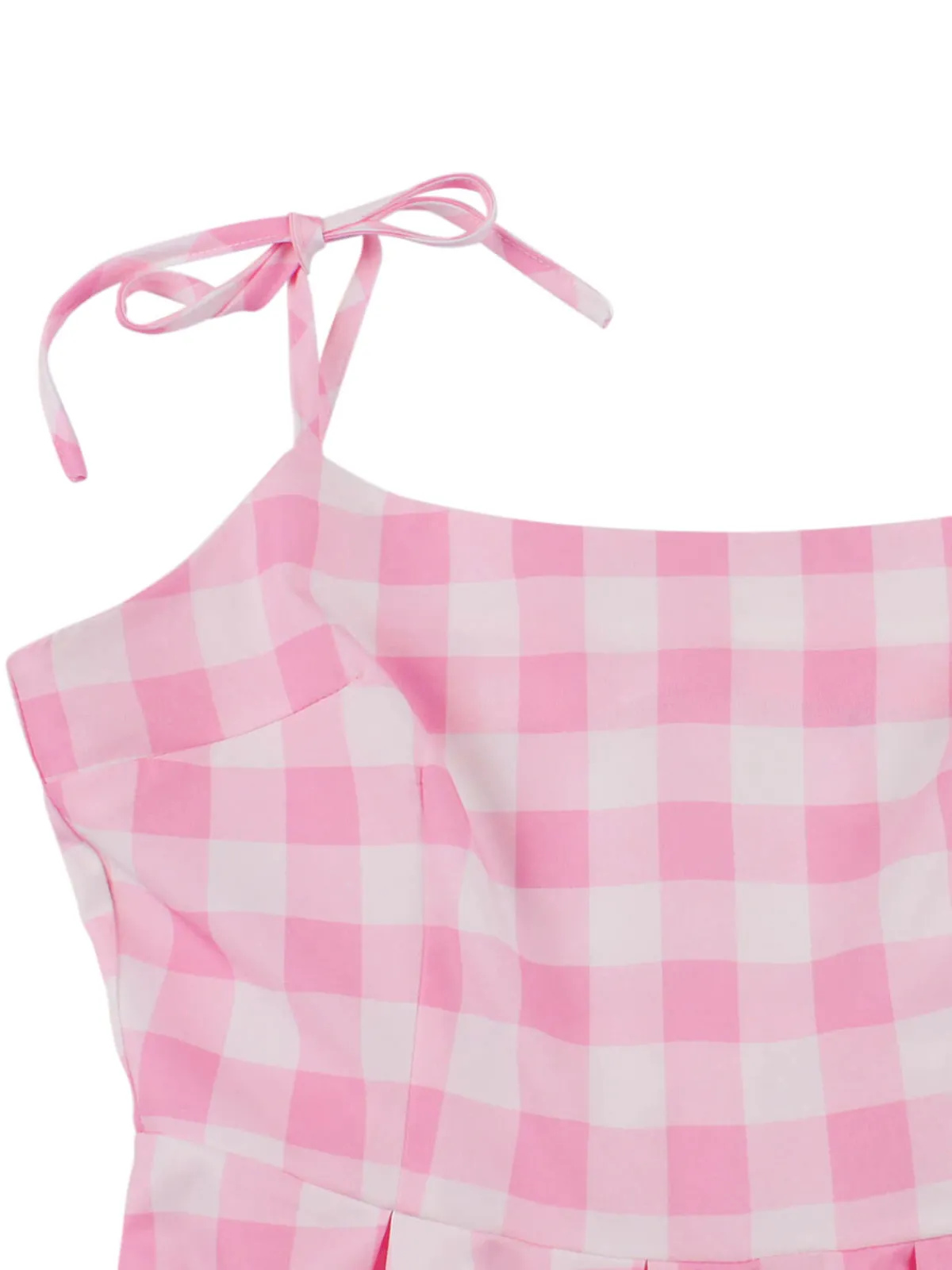 Best Retro Stage [Plus Size] 1950s Plaid Strap Dress Pink