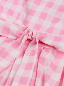 Best Retro Stage [Plus Size] 1950s Plaid Strap Dress Pink