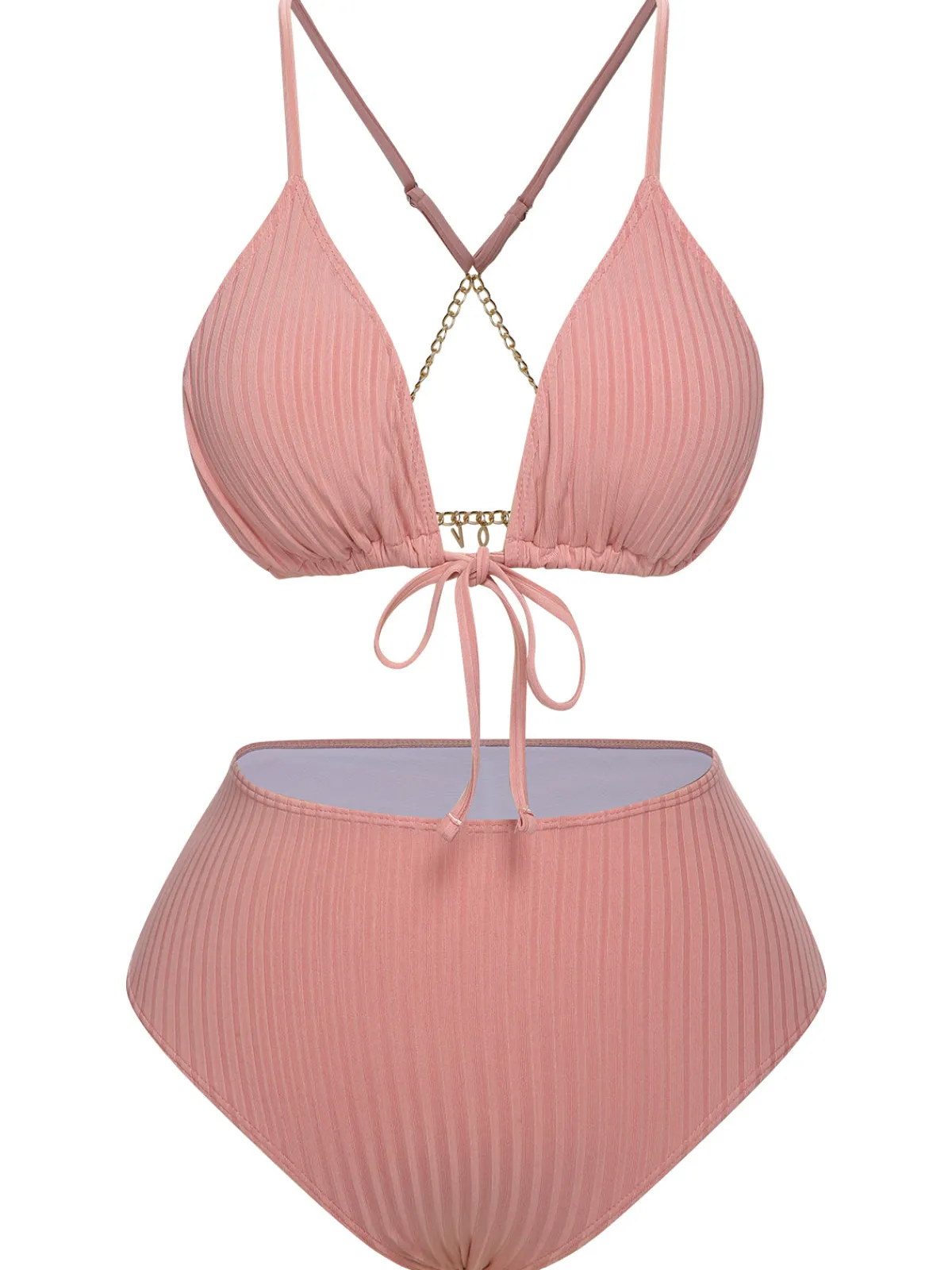 Best Retro Stage [Plus Size] 1950s Solid Pleated Bikini Set Pink