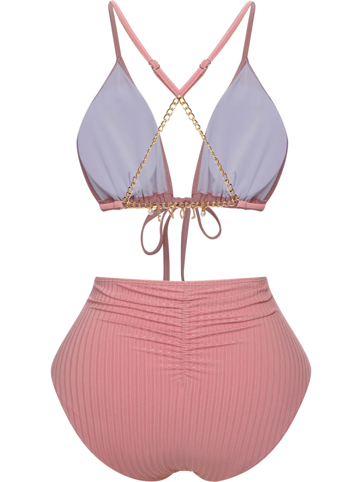 Best Retro Stage [Plus Size] 1950s Solid Pleated Bikini Set Pink