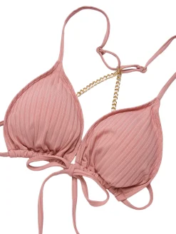 Best Retro Stage [Plus Size] 1950s Solid Pleated Bikini Set Pink