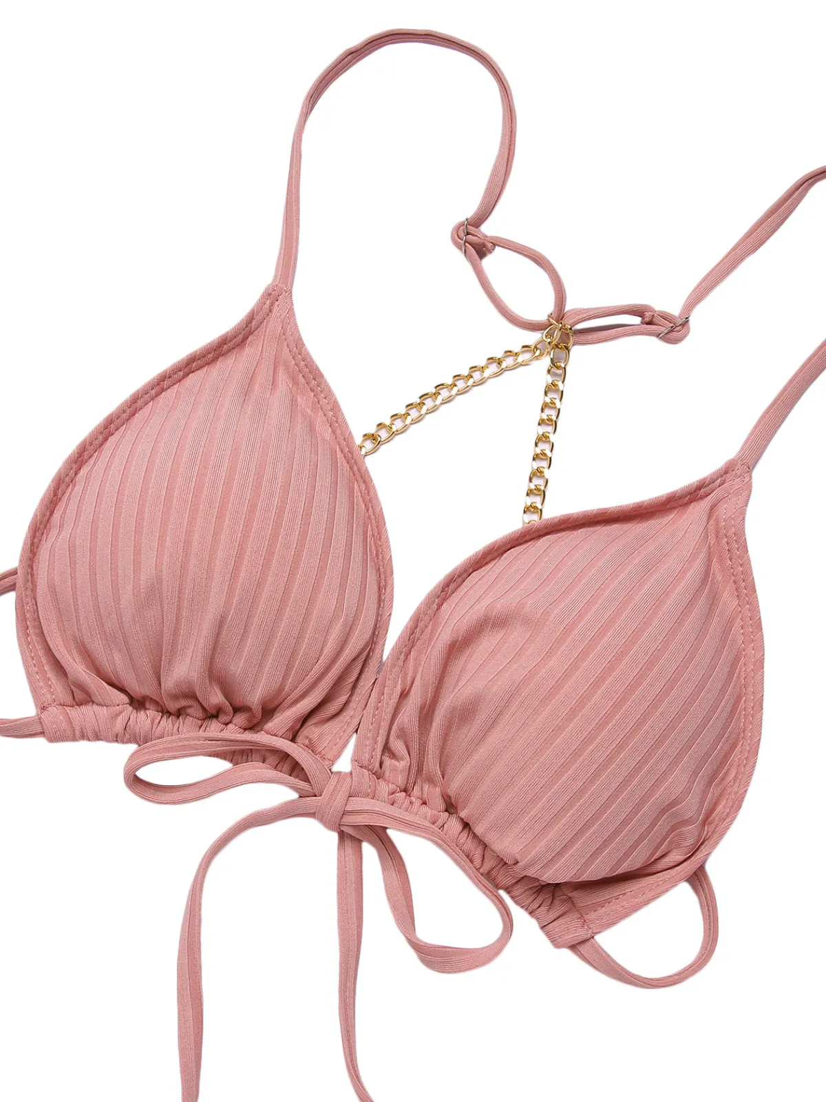 Best Retro Stage [Plus Size] 1950s Solid Pleated Bikini Set Pink