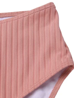 Best Retro Stage [Plus Size] 1950s Solid Pleated Bikini Set Pink