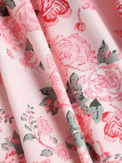 Sale Retro Stage [Plus Size] 1950s Square Neck Floral Dress Pink