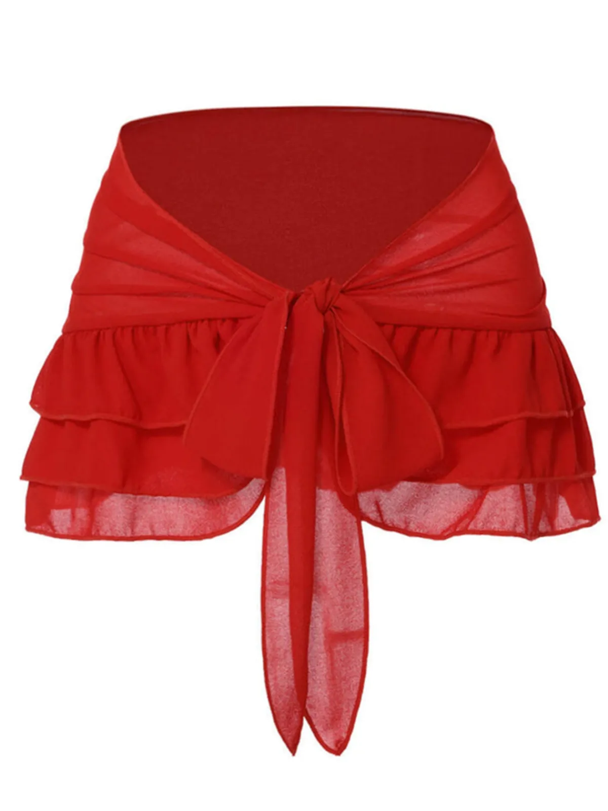 Outlet Retro Stage [Plus Size] Red 1960s Chiffon Ruffled Skirt Cover-Up True Red
