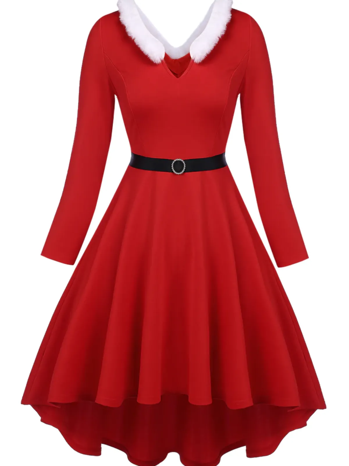 Best Retro Stage [Plus Size] 1950s Furry Solid Swing Dress Red