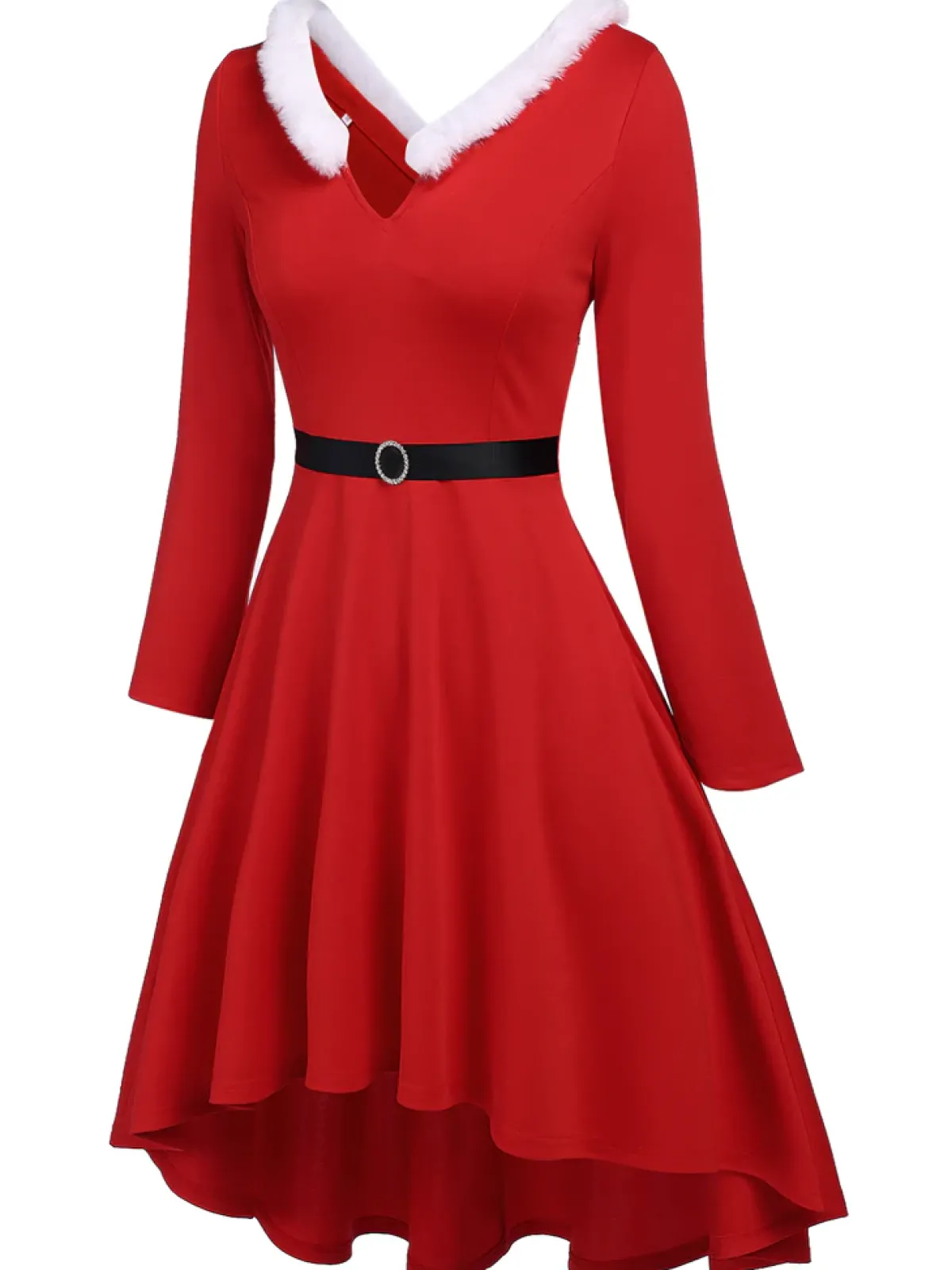 Best Retro Stage [Plus Size] 1950s Furry Solid Swing Dress Red