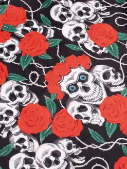 Sale Retro Stage [Plus Size] 1940s Halloween Skull Rose Dress Red