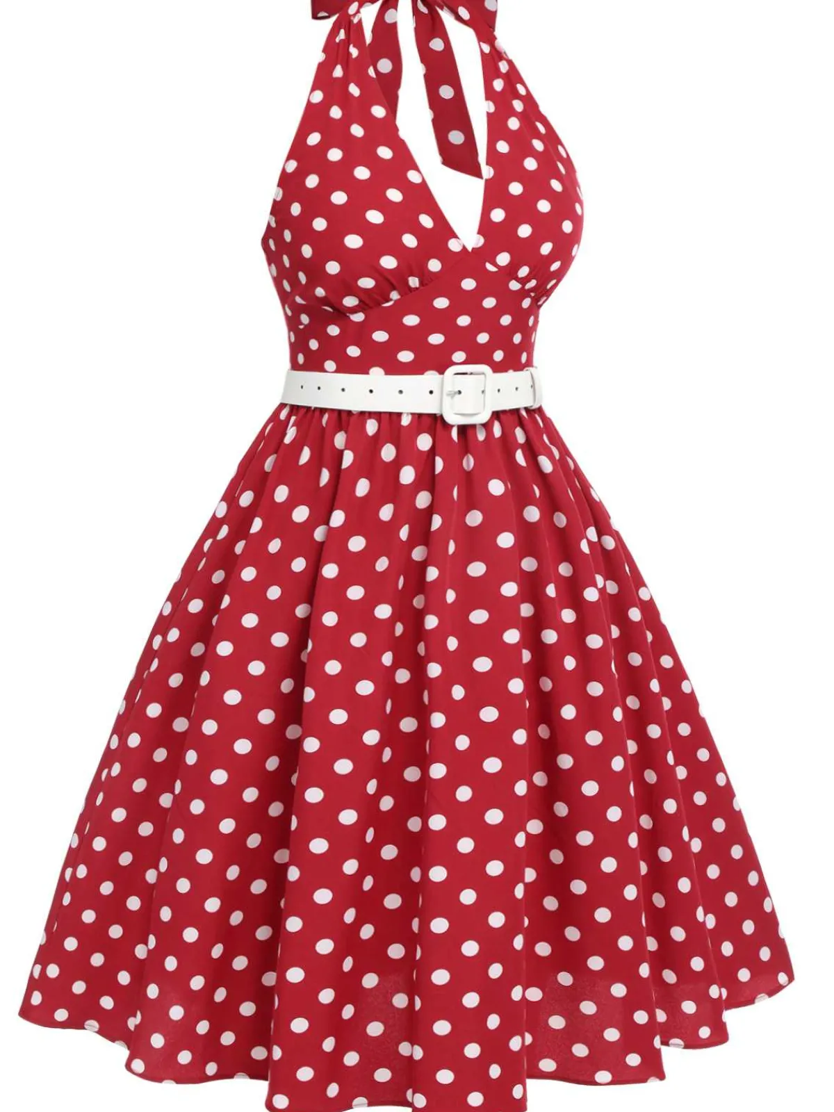Online Retro Stage [Plus Size] 1950s Polka Dot Halter Dress Red