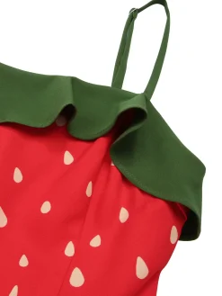 Sale Retro Stage [Plus Size] 1950s Strawberry Ruffle Belt Dress Red