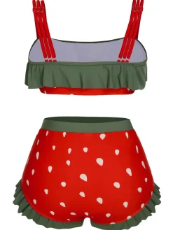 Hot Retro Stage [Plus Size] 1950s Strawberry Ruffle Strap Swimsuit Red