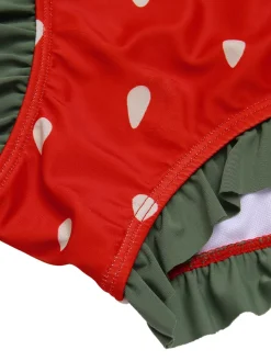 Hot Retro Stage [Plus Size] 1950s Strawberry Ruffle Strap Swimsuit Red