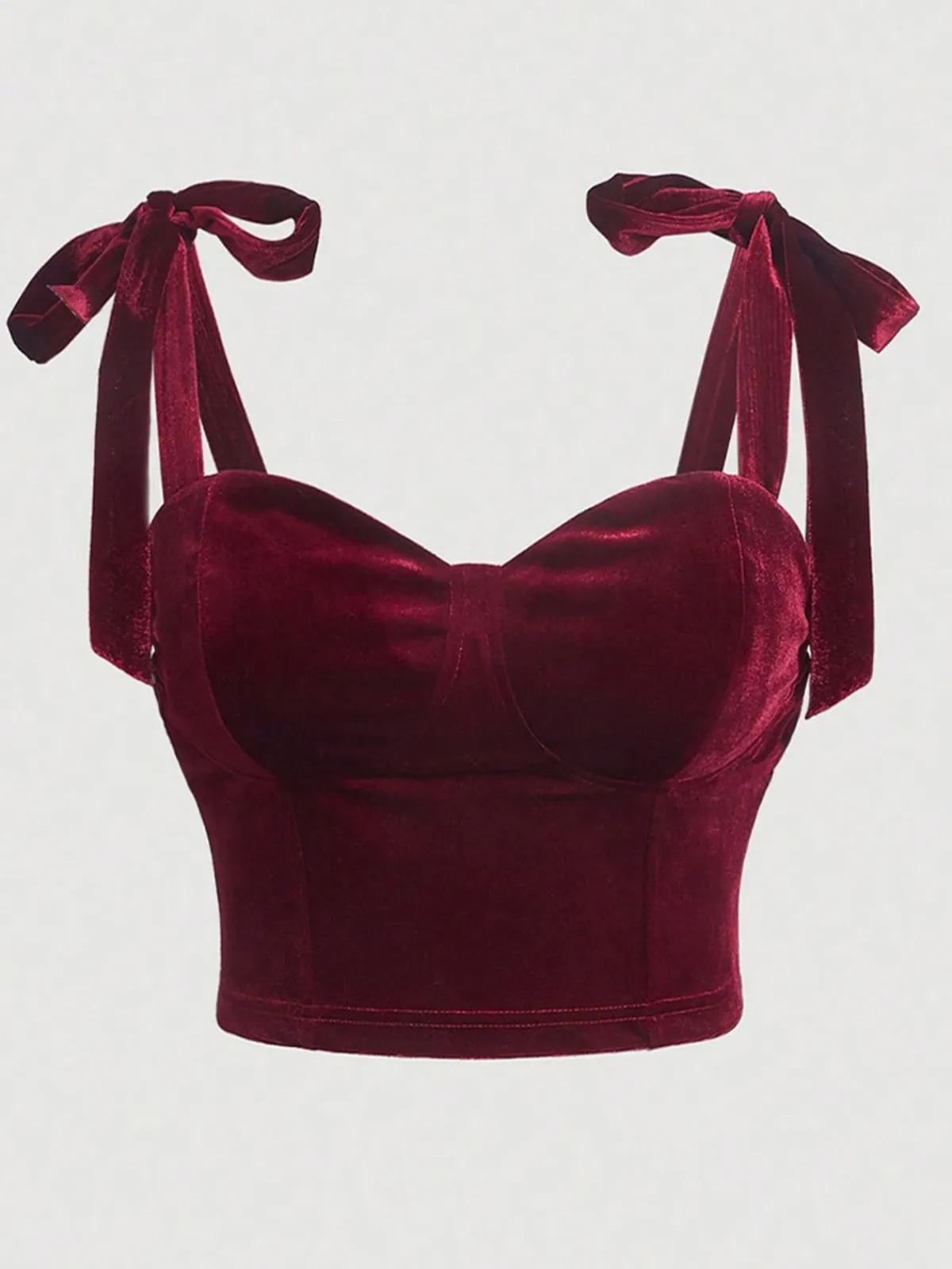 Sale Retro Stage [Plus Size] 1950s Velvet Lace-Up Bandeau Vest Red