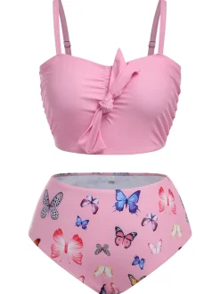 Sale Retro Stage [Plus Size] 1960s Butterflies Bow Decor Swimsuit
