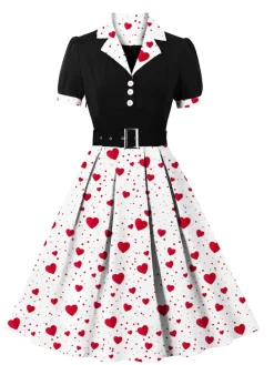 Discount Retro Stage [Plus Size] 1950s Color Block Polka Dots Lapel Dress