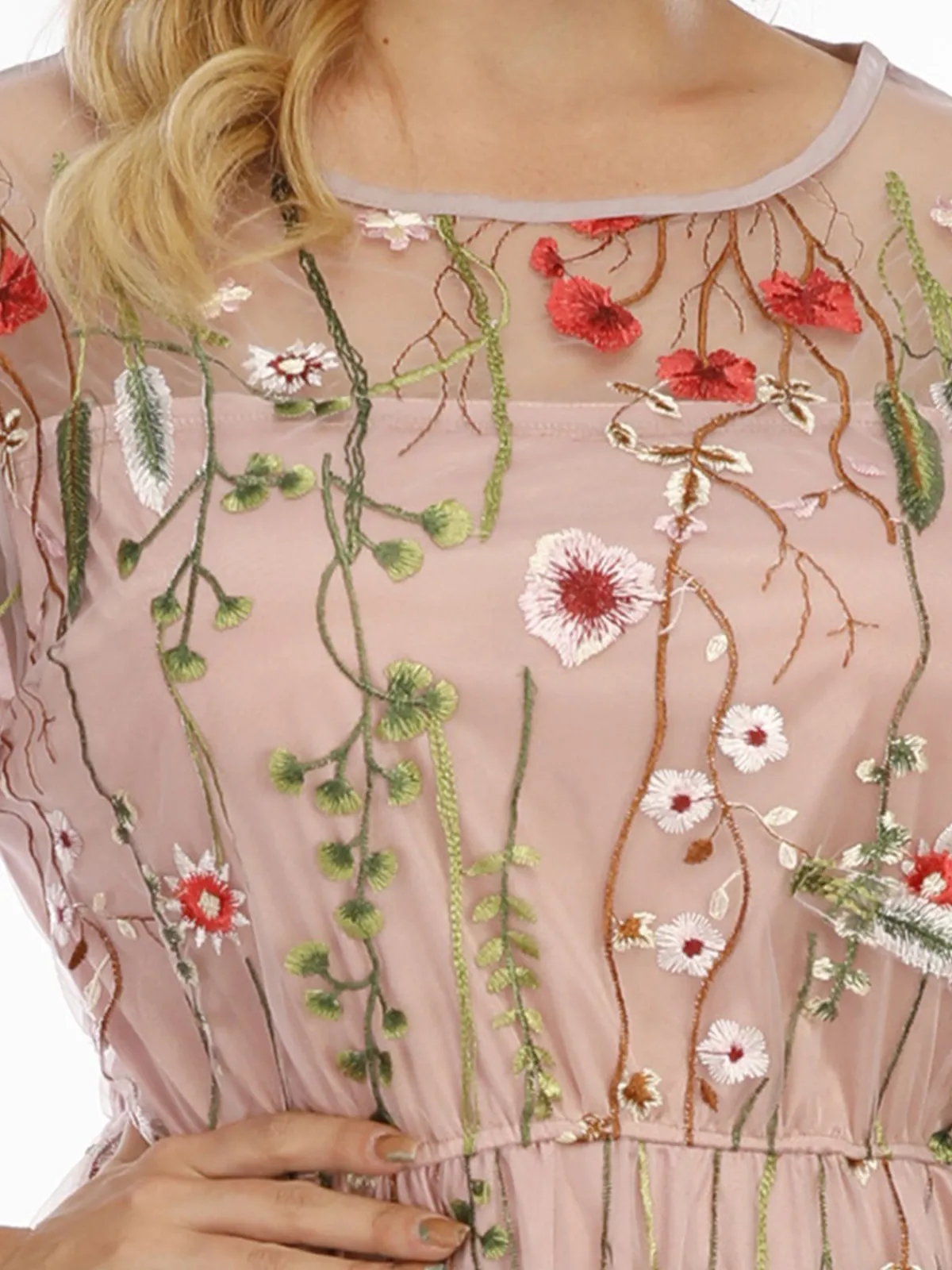 New Retro Stage [Plus Size] 1940s Floral Embroidered Mesh Dress