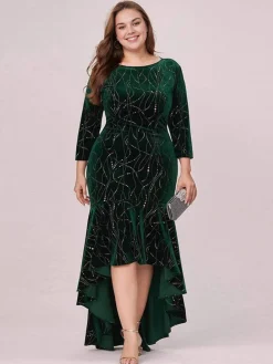 Discount Retro Stage [Plus Size] 1930s Glitter Velvet Mermaid Dress