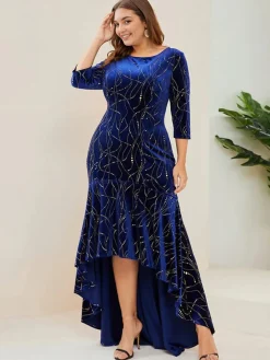 Discount Retro Stage [Plus Size] 1930s Glitter Velvet Mermaid Dress