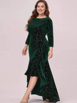 Discount Retro Stage [Plus Size] 1930s Glitter Velvet Mermaid Dress