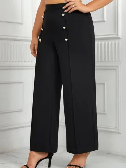 Hot Retro Stage [Plus Size] 1930s High Waisted Double Breasted Suit Pants Black